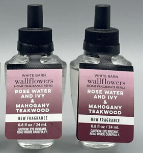 2 Bath & Body Works Rose Water & Ivy Mahogany Teakwood Wallflower Refill Bulbs