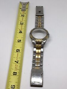 Fossil Stainless Steel Parts Links Band 20mm Case W/ Crystal Silver/Gold V886