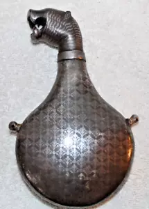 Fina Antigua Plata Damascena Koftgari Cabeza de León Frasco Norte de la India - Imagen 1 de 16
