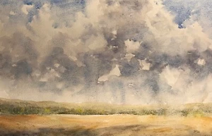 Original Art Chris Iskiw 15"x22", Plein Air, Watercolor Painting,Rain storm COA - Picture 1 of 10