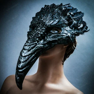 Halloween schwarzer Vogel gebogene Nase Feder Pest Arzt venezianische Maskerade Maske - Bild 1 von 9