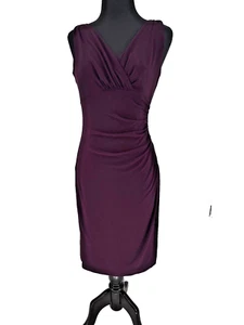 Lauren Ralph Lauren Purple Faux Wrap Dress Ruched Side Size 6 V Neck Sleeveless - Picture 1 of 10