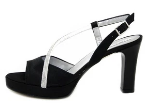 Sandali Donna Eleganti in Raso Nero e Argento Tacco Alto Pleteau Made in Italy - Imagen 1 de 5