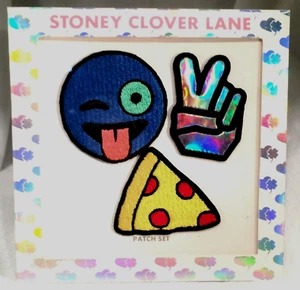 Wink Emoji ,Peace Sign, Pizza Stick-on Embroidered Patch Set - Picture 1 of 2