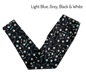 Tween Kids LulaRoe Leggings Paws Bones On Black FITS 12/14 - Picture 1 of 1