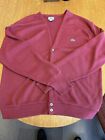 VTG Made In USA Izod Lacoste Acrylic Preppy Maroon Red Cardigan Sweater XL 70s