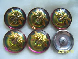 REDUCED CZECH GLASS BUTTONS (6 PCS) DRAGONFLY / 24K GOLD (18mm) Ds 003 - Picture 1 of 1
