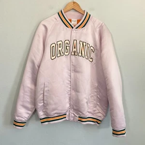 Midnight Organic Larry June Varsity Jacket Men Size XL Pink Satin Zip Up Flaws - Picture 1 of 22