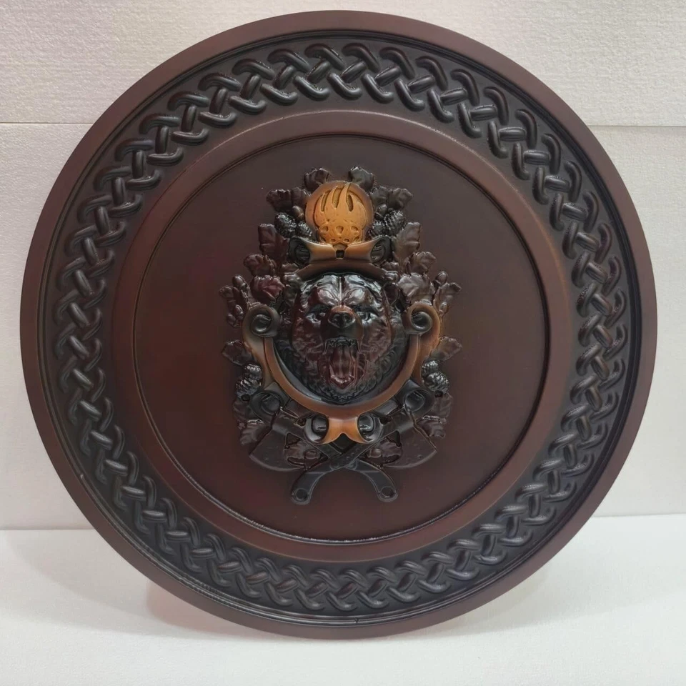 🔆Viking Celtic Bear Wood Carving Wolf Shield, Carved Viking Wall Decor, Wood - Image 1 of 4