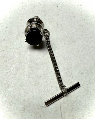 Vintage Black Stone Tie Tack Lapel Pin Style Suit Accessory Minimalist Silver - Image 1 of 4