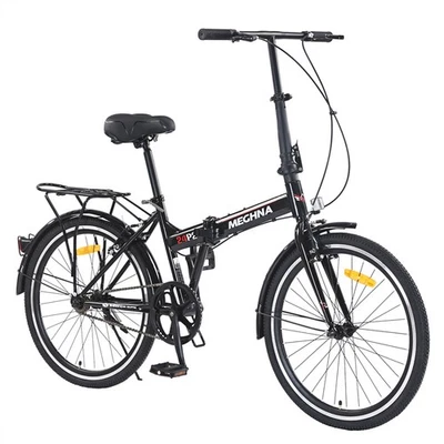 24" Folding Bike for Adults with Fenders Steel Frame Single Speed City Commuter - Image 1 of 4