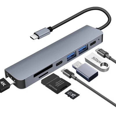 Hub USB C HDMI 4K PD 100W 7 in 1 Docking Station USB C 3 USB A/C hub USBC 3.0 - Immagine 1 di 4
