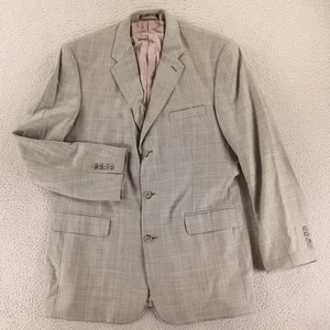 Stafford Jacket MT 42L Gray Blue Windowpane Check 100% Wool Blazer - Picture 1 of 23