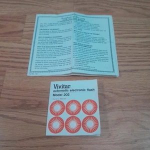 Vivitar Model 202 Flash Instruction Manual/User Guide With Warranty Card OEM - Picture 1 of 5