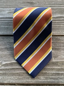 Ermenegildo Zegna Silk Tie Striped Orange Blue Luxury Made In Italy - Picture 1 of 7