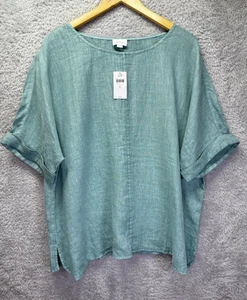 J Pure Jill 100% Leinen Kurzarm Tunika Top Grün Damen XL Lagenlook Boho Kastig - Bild 1 von 10