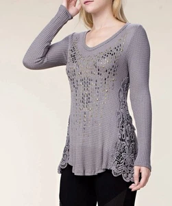 Vocal Womens XL Y2K Cyber Grunge Embellishments Mallgoth Cyber2K Waffle Knit Top - Picture 1 of 10