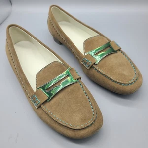 Tod's Womens 8 US Tan Suede Penny Driving Loafers Moccasin Shoes Buckle New - Picture 1 of 12