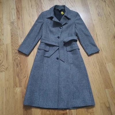 Brooks Brothers Loro Piana Glen Gabardina Lana Cuadros Cinturón A Juego Mujer 8 Foto 1 de 4