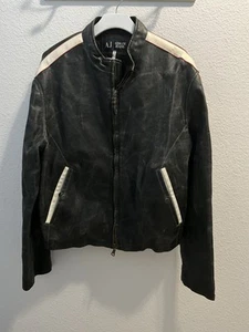 Vintage Armani Jeans Cafe Racer Jacket Faded Black Size 40/M - Picture 1 of 10