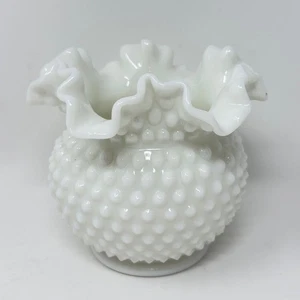 Vintage Fenton weiß Milchglas Schuhnagel Rüschen Vase 5" - Bild 1 von 6