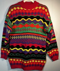 VTG 3D Knit Sweater Colorful Geometric Pattern Jamie Scott Women’s Medium - Picture 1 of 10