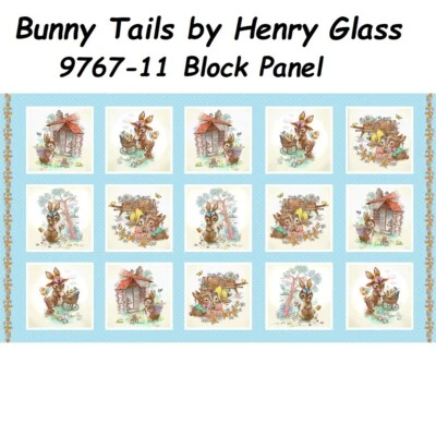 Tela de edredón de algodón BTP de Pascua Colas de conejito Henry Glass 9767-11 motivos de panel Foto 1 de 4