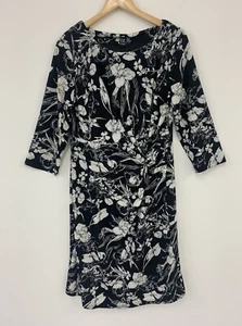 Vestido Izabel London Estampado Floral Frente Acanalado Blanco y Negro Talla 14 NUEVO PRECIO DE VENTA RECOMENDADO £30 - Imagen 1 de 11