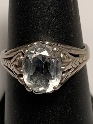 Anillo Kabana Plata de Ley 925 Topacio Blanco Ornamentado Talla 5 * Foto 1 de 3