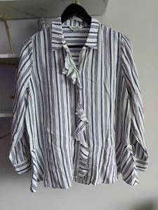 Whistles Ladies Blue White Ruffle Long Sleeves Blouse UK 12 - Picture 1 of 12