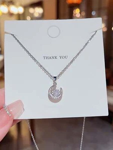 Rhinestone Moon Charm Necklace for Women Jewelry for Women Gift for Her Necklace - Picture 1 of 2