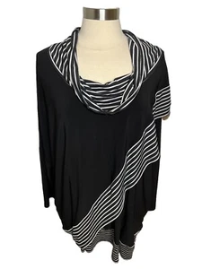 Joseph Ribkoff Womens Plus 22 Top Faux Wrap Blouse Cowl Neck Black White Stretch - Picture 1 of 8