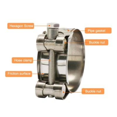 T-Bolt Exhaust Clamp Hose Clamp Stainless-Steel Heavy Duty Pipe Clamp