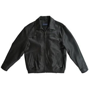 John Ashford Leather Jacket Full Zip Bomber Slash Pockets Black Sz M - Picture 1 of 4