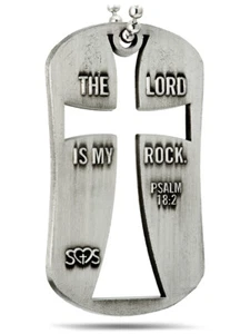 Cut Out Cross Antique Finish Dog Tag - Psalm 18:2 Shields of Strength - Picture 1 of 4