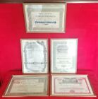 Collection of 5 Framed Bearer Bond - Share Certificate 