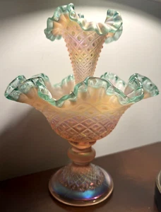 Fenton Art Glass Diamond Lace Epergne Champagne Pink Iridescent Sea Mist Green - Picture 1 of 9