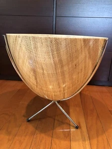 Mid Century Modern fiberglass Bullet Planter w/ Tripod Metal base burlap beige - Picture 1 of 9