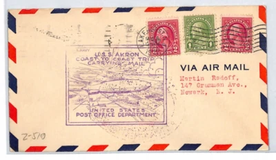 USA AIRSHIP USS AKRON Air Mail Cover 1932 Coast to Coast Flight Lakehurst LZ310 - Image 1 of 4
