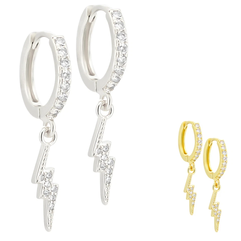 Par - Pendientes Huggies Rayo con Circonita Cúbica Acero Quirúrgico Foto 1 de 1