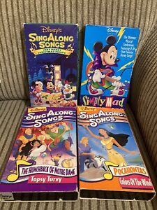 Disney Sing Along Songs VHS Lot of 4 Christmas, Topsy Turvy, Colors of Wind, 