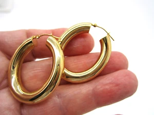 Pendientes de aro perforados vintage elegantes de oro amarillo 14K de 3,7 gramos de 1,39 pulgadas - Imagen 1 de 3