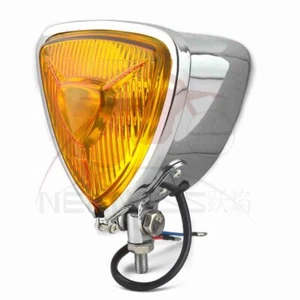 Chrome Amber 5" Triangle Headlamp Headlight for Harley Custom Motorcycle 3 Wires - Foto 1 di 7