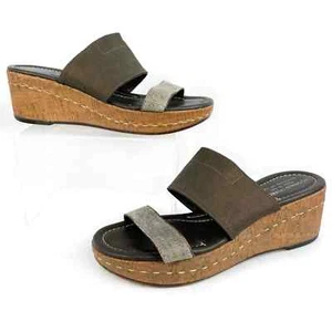 Donald J Pliner Shera Sandals Womens Metallic Two Strap Cork Wedge Platform 8.5 - Picture 1 of 8
