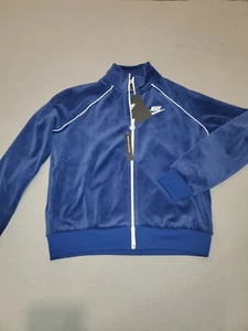 NIKE TRACK JACKET FULL ZIP VELOUR WOMENS BLUE SMALL CJ4912 492 NEW STANDARD FIT - Picture 1 of 4
