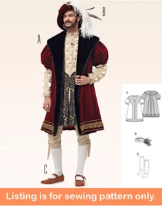 SEWING PATTERN Mens Costume Coat Jacket Hat King Henry Renaissance Medieval 6887 - Picture 1 of 3