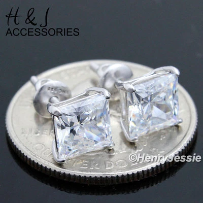 PLATA ESTERLINA 925 7 MM TRANSPARENTE CUADRADO HELADO BLING CIRCONITA CÚBICA TORNILLO TRASERO PENDIENTE*E93 Foto 1 de 3