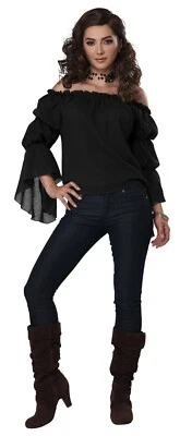 Medieval Renaissance Pirate Peasant Blouse Adult Costume (Black) - Image 1 of 3