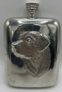 Corbell Silver Company Labrador Head English Pewter Flask 6oz New ! W/ Scratches - Picture 1 of 9