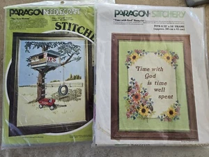 2 Paragon Needlecraft/Stitchery/Crewel Kits TREE HOUSE/ TIME WITH GOD Vintage - Picture 1 of 6